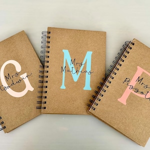 Personalised Teacher Notebook – A4 A5 A6 Kraft Journal with Name & Initial – Custom Gift for Teaching Assistant
