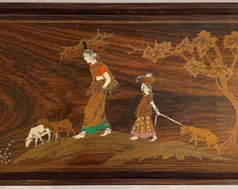 Antique Indian Inlaid Rosewood Tray