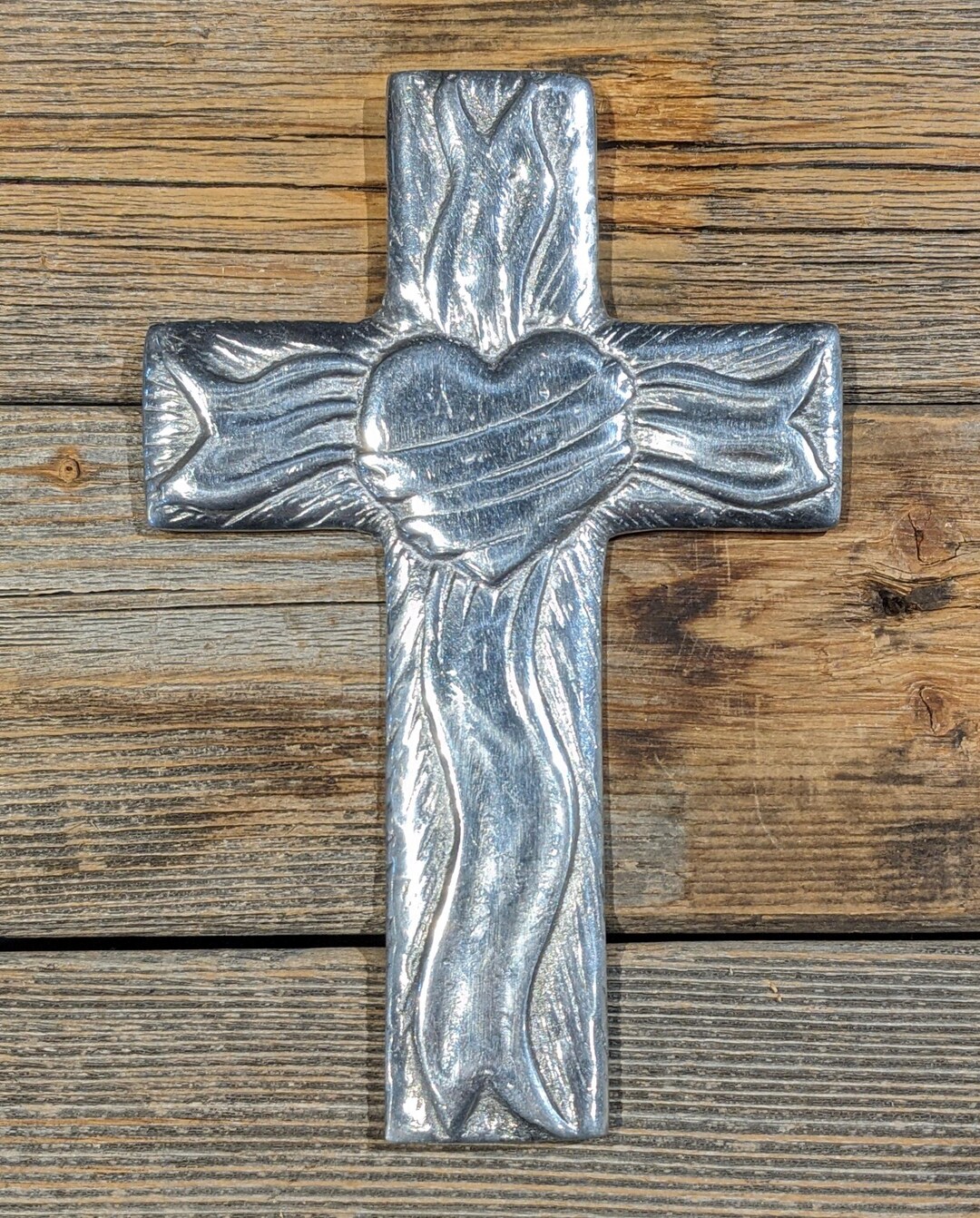 Medium Pewter Metal Heart Banner Cross - Corazon Cruz - Etsy