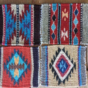 Set of 4 Beautiful Zapotec Wool Coasters, ends are trimmed and sewn to prevent fraying.