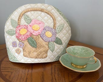 Vintage Basket Quilt Tea Pot Cozy - Handmade Medium Teapot Cover