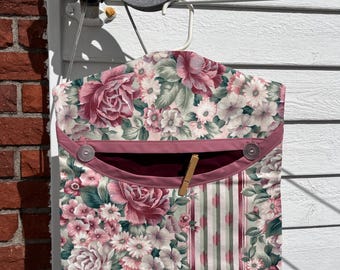Pink Floral Clothespin Bag