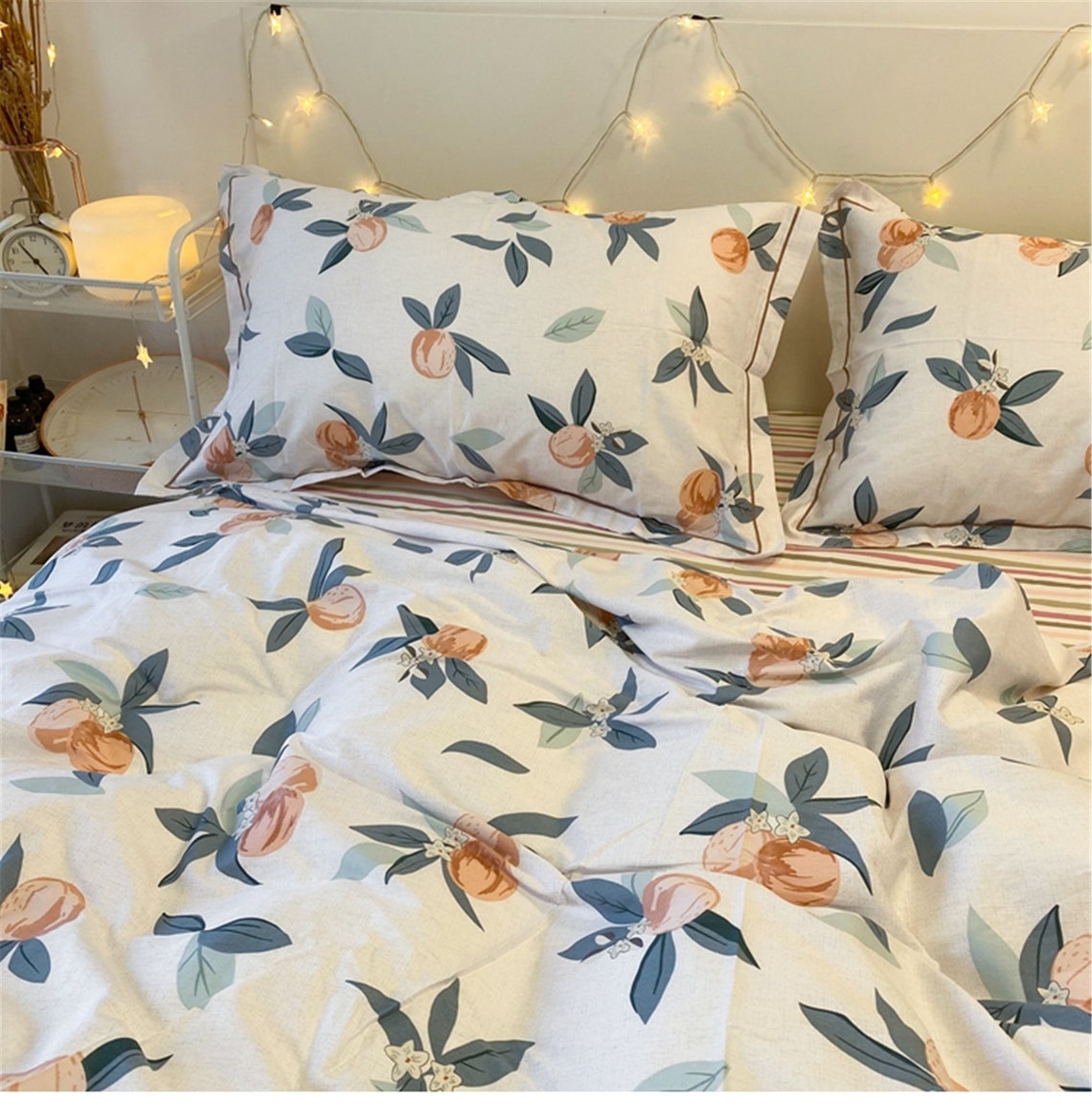 Peaches Bedding Set Summer cotton 4 piece set Duvet cover Etsy