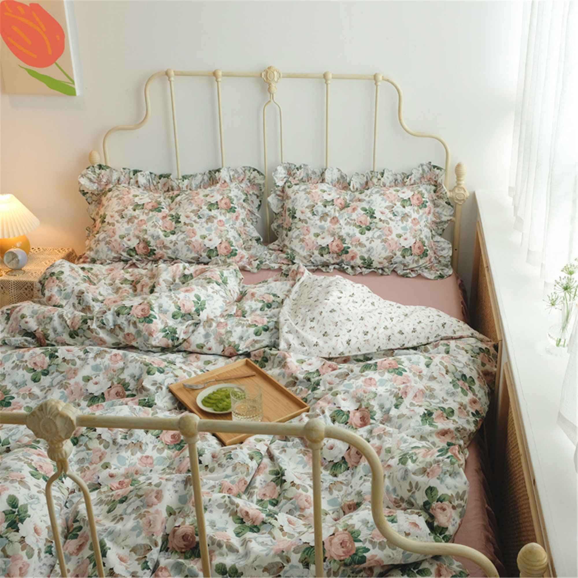 Princess LOVE Bedsheet Aesthetics Floral Duvet Covers Etsy