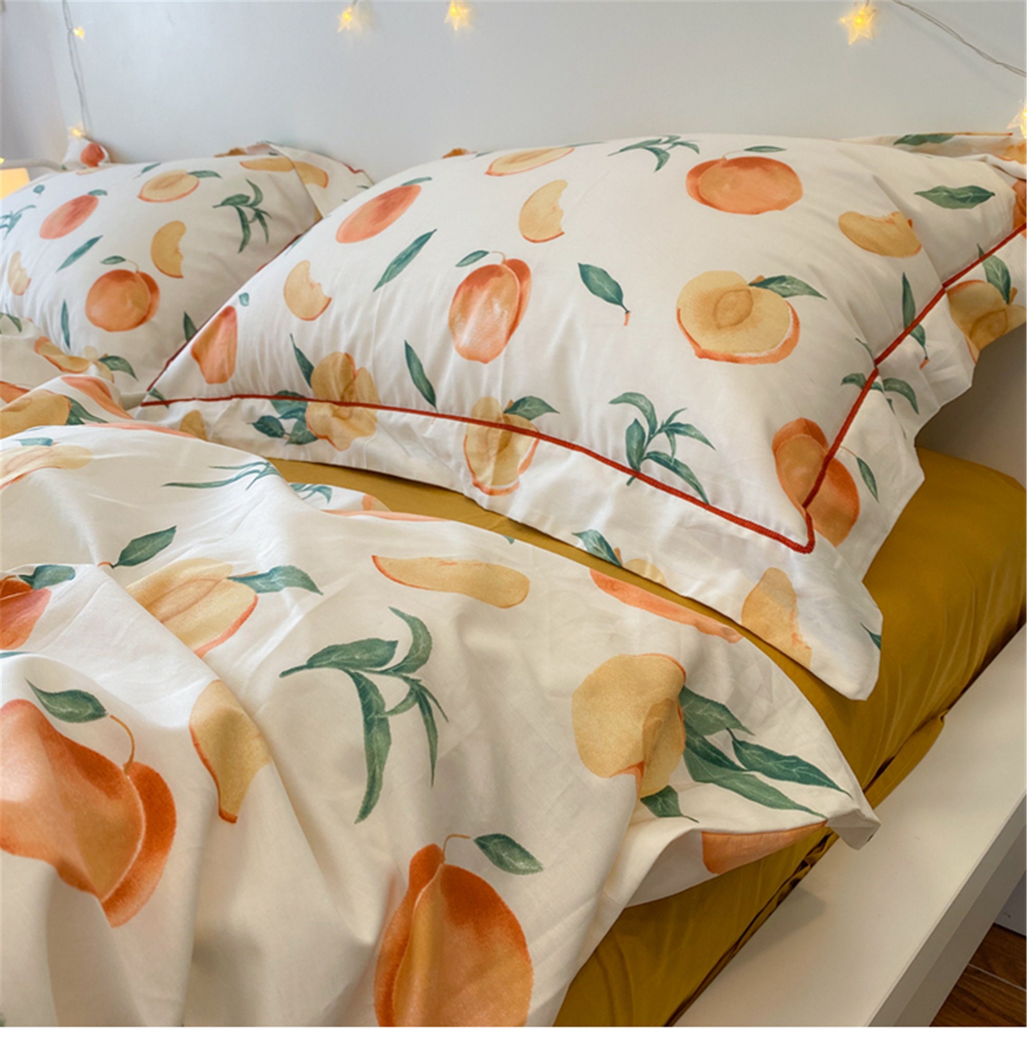 Peaches Bedding Set Summer cotton 4 piece set Duvet cover Etsy