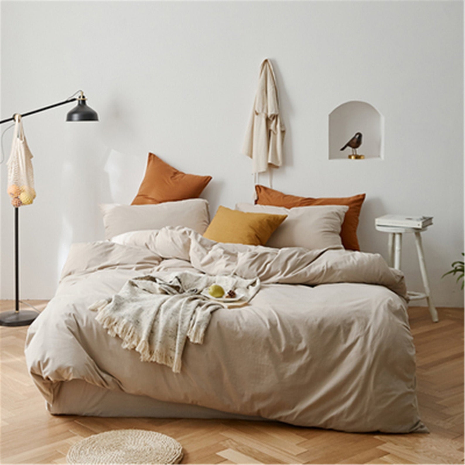 Beige White Bedding Set Color Beige Duvet Cover White Bed Set Etsy