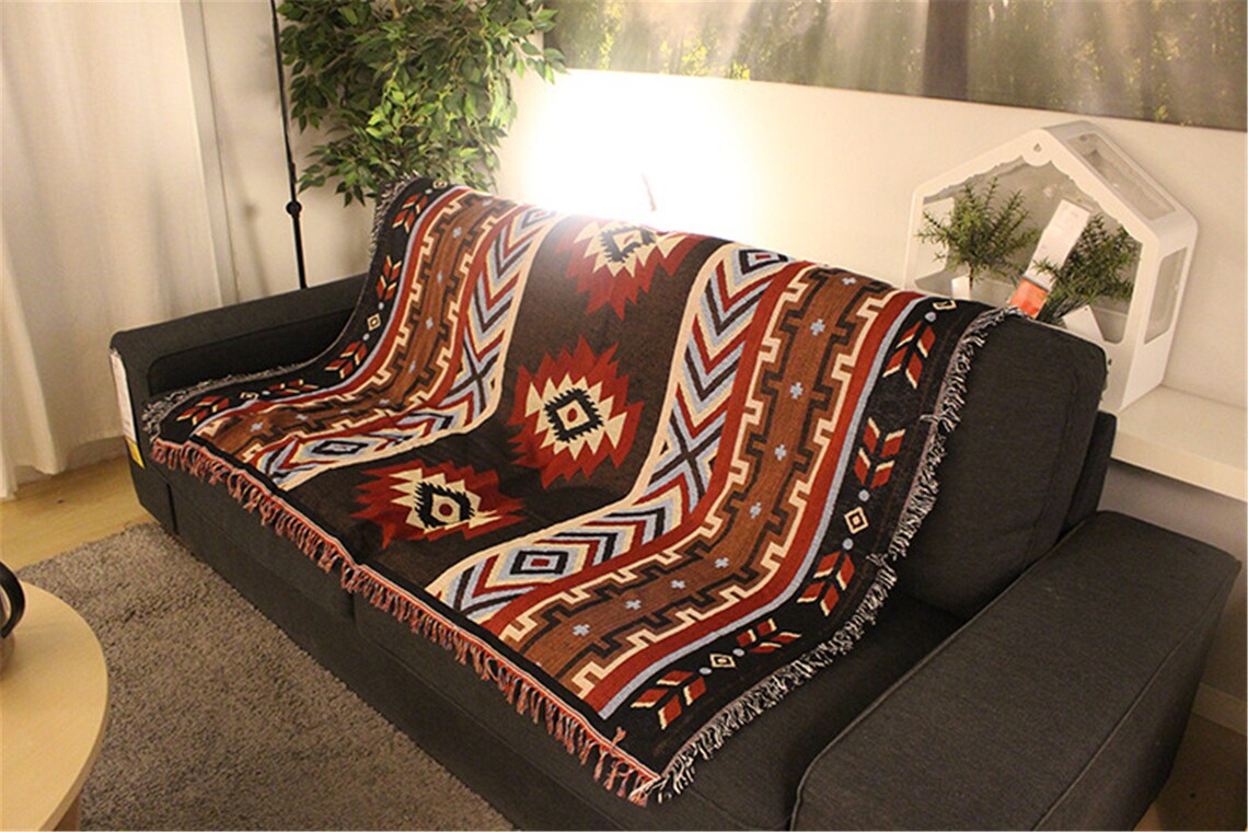 Ethnic vintage blanket Indian exotic blanket with geometric Etsy