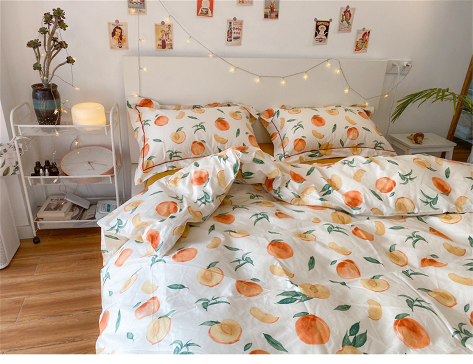 Peaches Bedding Set Summer cotton 4 piece set Duvet cover Etsy
