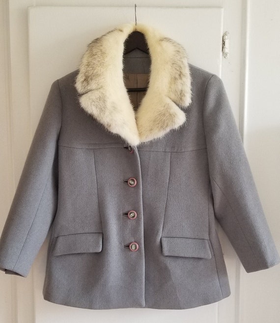 Vintage White Mink Fur Collar Wool Jacket Steel B