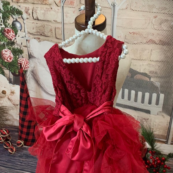 Baby Girl red wine  Comfortable Tutu lace Dress