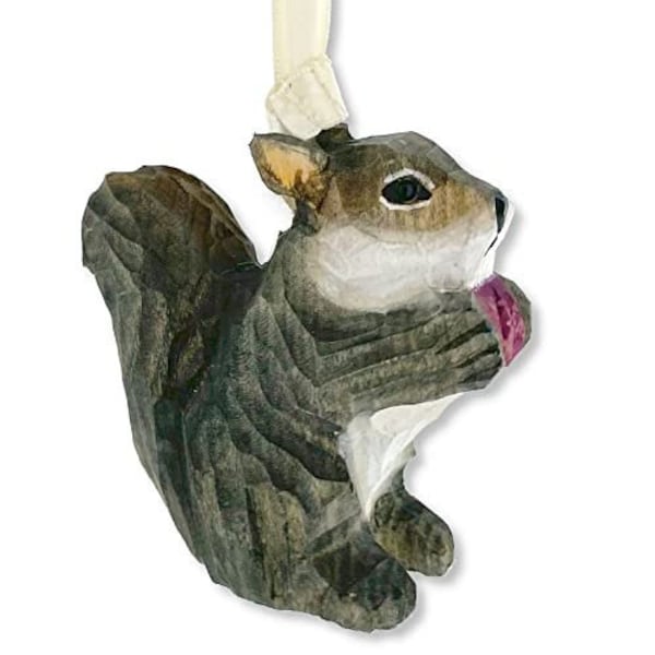 Squirrel Ornament – Wood Carved Art Hanging Figurine Wildlife Backyard Woodland Animal Holiday Christmas Tree Decorations