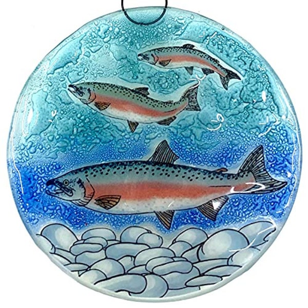 Salmon Christmas Tree Ornament - Art Glass Light Catcher Glass Ornament Holiday Gift