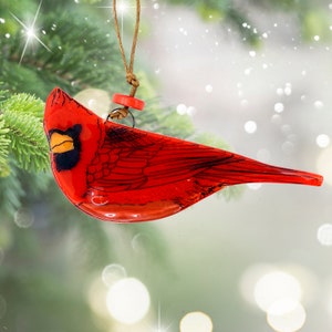 Cardinal Bird Ornament Art Glass Light Catcher Red Bird Gift image 1