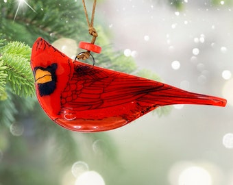 Cardinal Bird Ornament - Art Glass Light Catcher Red Bird Gift
