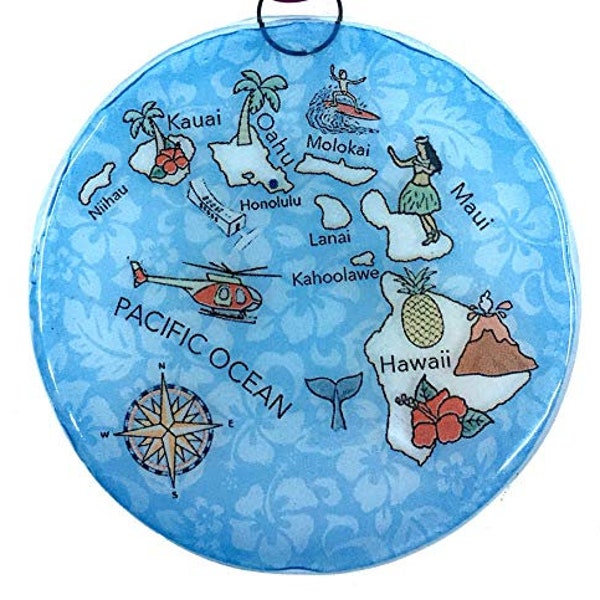 Hawaii Island Map Christmas Tree Ornament - Art Glass Light Catcher Glass Ornament Holiday Gift