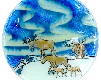 Northern Lights Moose Christmas Tree Ornament - Art Glass Light Catcher Glass Ornament Holiday Gift