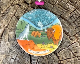 Yellowstone Christmas Tree Ornament - Art Glass Light Catcher National Park Holiday Decoration - Travel Gift Collector's Ornament