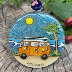 Orlando Florida Christmas Tree Ornament - Art Glass Light Catcher Glass Ornament Holiday Florida Beach Gift