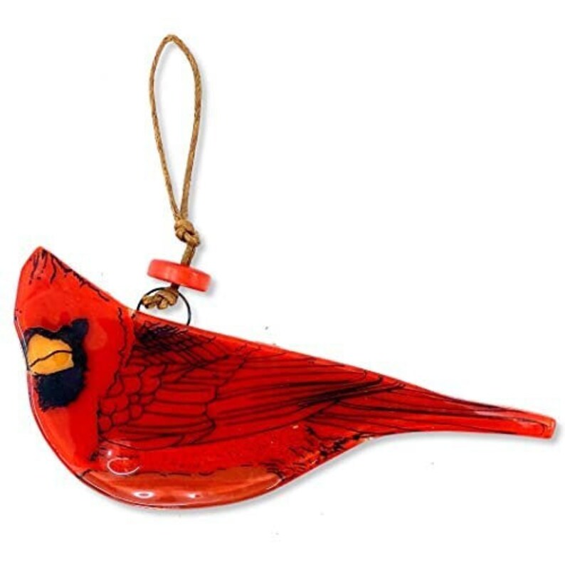 Cardinal Bird Ornament Art Glass Light Catcher Red Bird Gift image 3