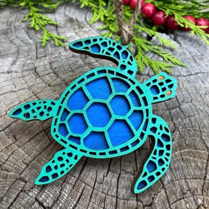 Meeresschildkröte Ornament- Holz Weihnachtsbaum Dekoration, Handgefertigt in den USA - Sehr detailliertes Ocean Beach Thema - Großartig, um ein Geschenk zu dekorieren!