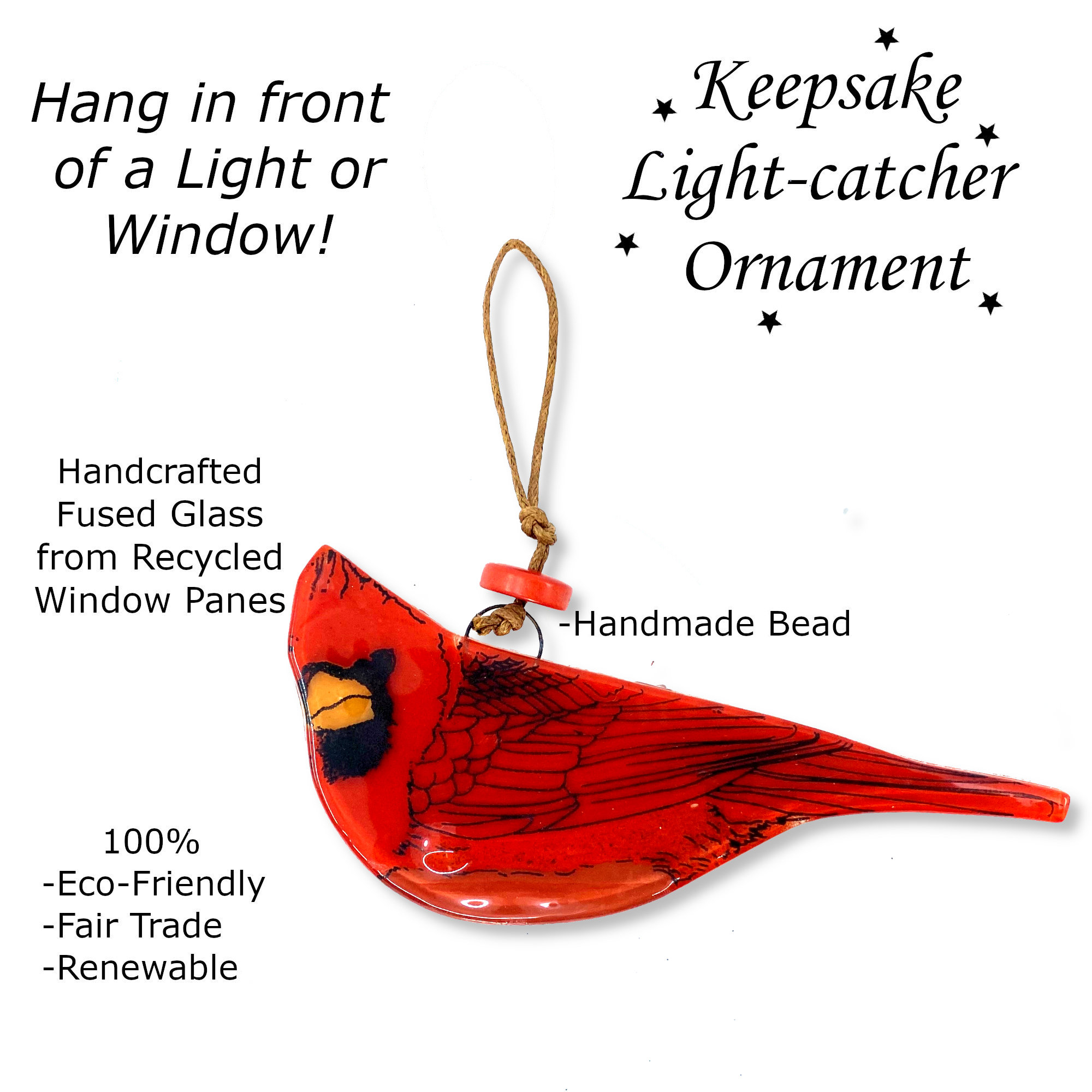 Cardinal Bird Ornament Art Glass Light Catcher Red Bird Gift Etsy