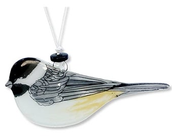 Chickadee Bird Ornament - Art Glass Light Catcher - Made with Recycled Glass!