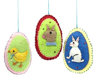 Easter Egg Hanging Ornaments, Set of 3, Handmade Holiday Decorations, Christmas Ornaments for Tree - Keepsake Gift Decor