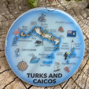 Turks- en Caicoseilanden kaart kerstboomornament - kunstglas lichtvanger gesmolten gerecycled glas decoratie eiland vakantiecadeau