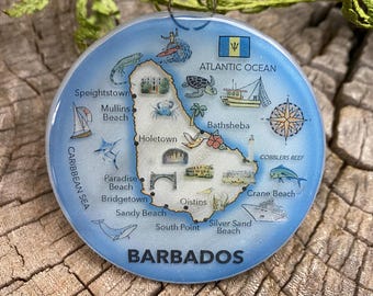 Barbados Glass Ornament - Map Christmas Tree Decoration - Art Glass Light Catcher Travel Island Vacation Gift