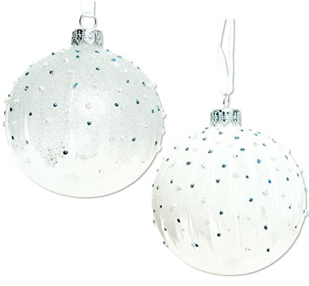 Blue and White Blown Glass Ornaments Set of 2 Clear and White Glass