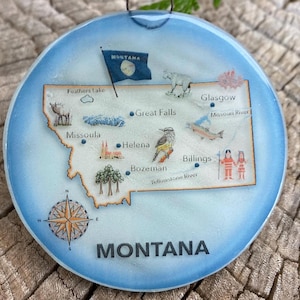 Montana State Map Christmas Tree Ornament - Art Glass Light Catcher
