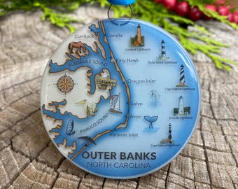 Ruth's Ethical Goods Outer Banks Christmas Tree Ornament - Art Glass Light Catcher North Carolina Fused Recycled Glass Decoration Gift
