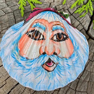 Painted Clam Shell Santa Ornament - Beach Coastal Decorations Natural Sea Shell Coastal Beach Decor Gift - Remember a Special Vacation!