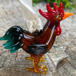 Rooster Ornament – Glass Art Hanging Figurine, Gift Boxed -  Finely Detailed Glass Ornament with Padded Gift Box Holiday Gift