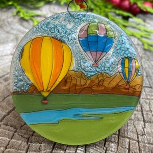 Hot Air Balloon Christmas Tree Ornament - Art Glass Light Catcher Glass Ornament Holiday Gift