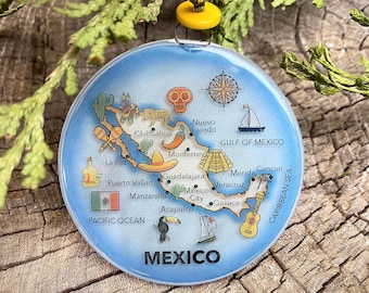 Mexico Glass Ornament - Map Christmas Tree Decoration - Art Glass Light Catcher Fused Recycled Glass Decoration Gift