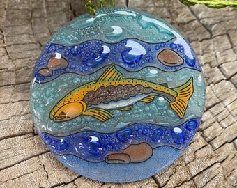 Ruth's Ethical Goods Salmon Christmas Tree Ornament - Art Glass Light Catcher - Spawning Fish River Gift