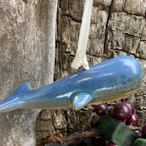 Blue Whale Ornament – Porcelain Art Hanging Figurine - Hand Glazed Christmas Ornament Holiday Gift Ocean Marine Life Beach Tree Decoration
