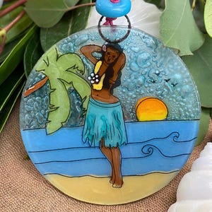 Hula Dancer Christmas Tree Decoration - Art Glass Light Catcher Glass Ornament Holiday Gift