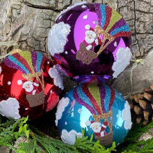Hot Air Balloon Glass Ornaments - European Mouth-Blown Glass Balls - Vivid Bright Colorful Playful addition to your Christmas Tree Decor!