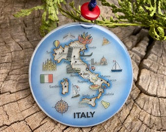Italy Ornament - Fused Glass Christmas Tree Ornament - Art Glass Light Catcher Map Hanging Decoration Travel Gift Rome Venice Milan Naples