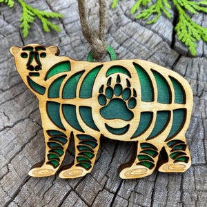 Bear Christmas Tree Ornament, Handcrafted Wood Holiday Keepsake - Made in the USA