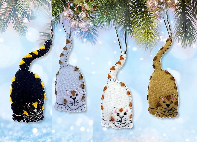 Mini Cat Christmas Tree Ornaments Set of 4 Playful Kittie Etsy