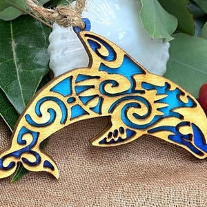 Dolphin Coastal Christmas Tree Ornament, Handcrafted Wood Holiday Keepsake - Made in USA