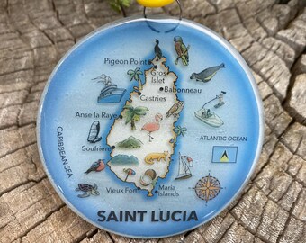 St Lucia Glass Ornament - Saint Lucia Map Christmas Tree Decoration - Holiday Art Glass Light Catcher - Travel Gift