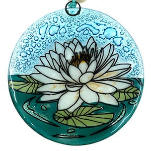 White Lotus Flower Christmas Tree Ornament - Art Glass Light Catcher Glass Ornament Holiday Gift