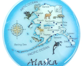 Alaska Map Christmas Tree Ornament - Art Glass Light Catcher Holiday Gift