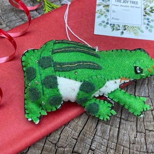 Frog Ornament for Holiday Christmas Tree - Handmade Detailed Embroidery and Beading Gift