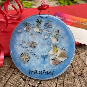 Hawaii Island Map Christmas Tree Ornament - Art Glass Light Catcher Glass Ornament Holiday Gift