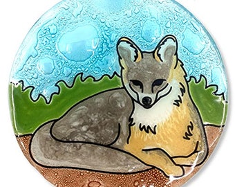 Gray Fox Christmas Tree Ornament - Art Glass Light Catcher Glass Ornament Holiday Gift